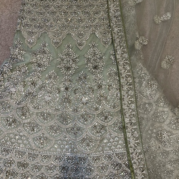 Heavy Designer Semi-Stitched Sage Green Lehenga - Picture 7 of 8